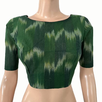 Mangalgiri  Tie-dye Cotton Boat neck Blouse,  Backopen, Green,  BH1241-S