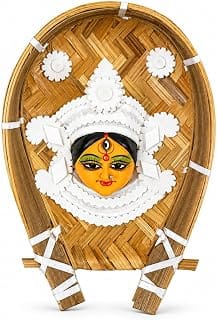 Sholapith Maa Durga Face Wall Hanging 8x6 Inch | Pooja Room Decoration Items for Home Mandir | Handmade Bengali Puja Decor on Kulo | Durga Puja & Griha Pravesh Gift