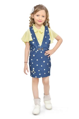 Be:Kids Yellow Enchanted Polka-Dot Pinafore and Ruffle Blouse Ensemble for Girls Be:Kids Yellow Enchanted Polka-Dot Pinafore and Ruffle Blouse Ensemble for Girls