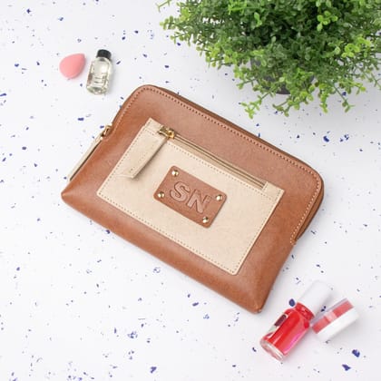 PERSONALISED UTILITY POUCH INITIALS - TAN-Tan