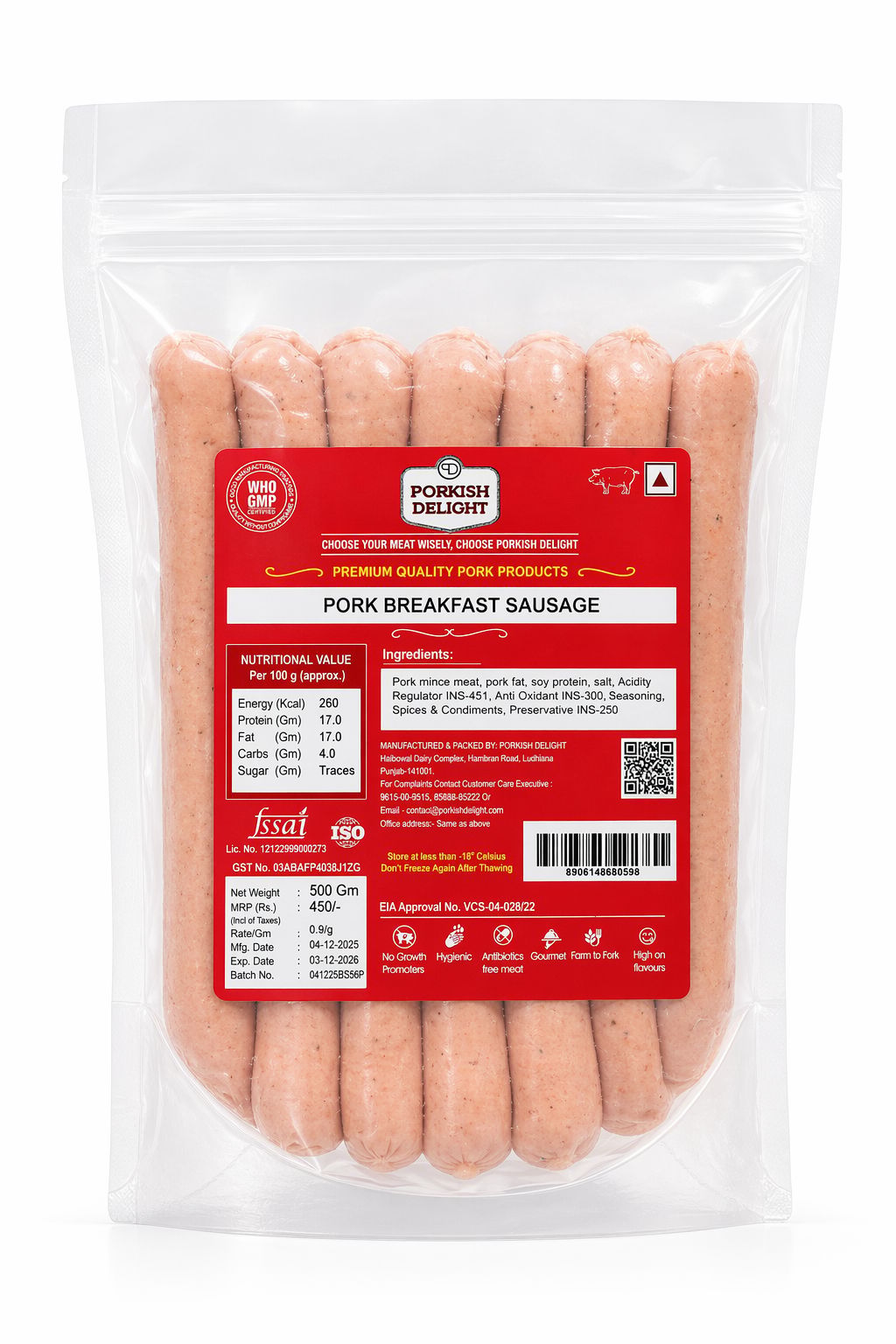 PORKISH DELIGHT Premium Pork Breakfast Sausage – 500g | Juicy & Savory Gourmet Links | High Protein, Keto-Friendly & Low Carb | No Fillers, Farm-Fresh Quality Pork | Perfect for Breakfast, Brunch & Meal Prep