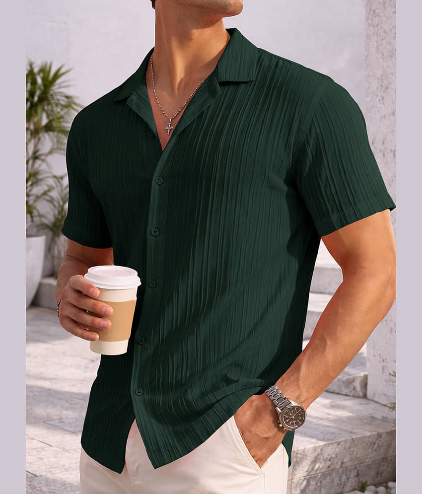 Eyebogler Polyester Regular Fit Popcorn Textured Half Sleeves Men's Casual Shirt - Green ( Pack of 1 )