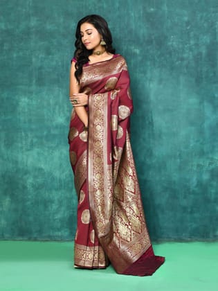 Wine Banarasi  Silk Saree