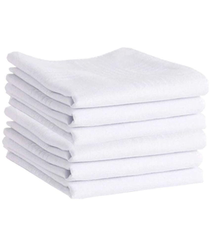 THRIFTKART White Cotton Mens Handkerchief ( Pack of 6 ) - White