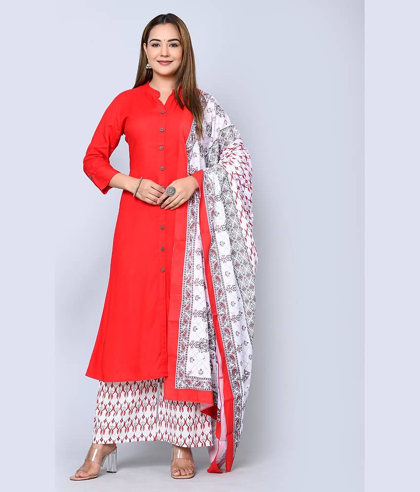 MAUKA - Red Front Slit Rayon Women's Stitched Salwar Suit ( Pack of 1 )