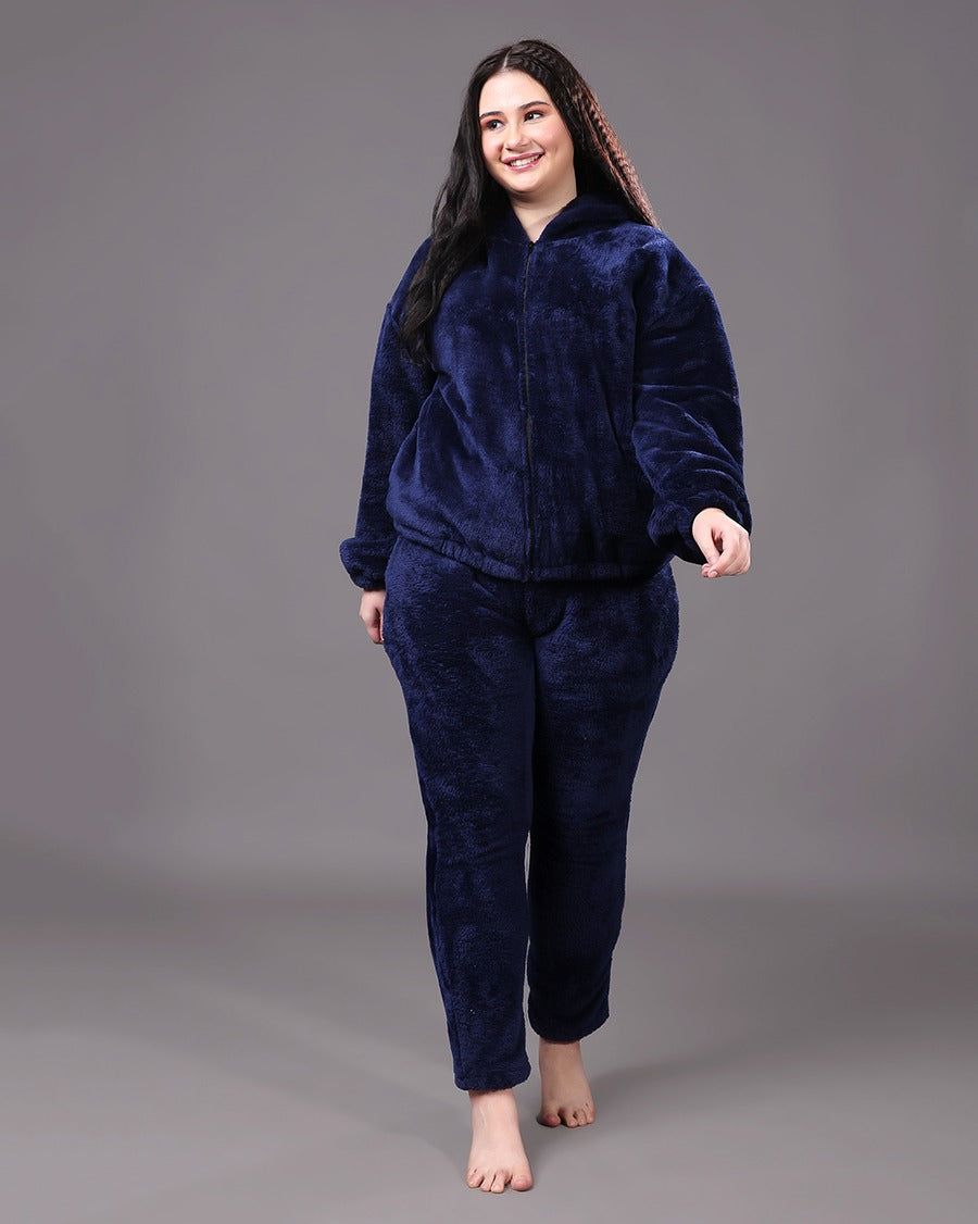 Solid Fur Jacket-Blue-L / Blue