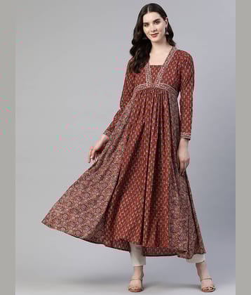 Vbuyz - Red Cotton Women's Anarkali Kurti ( Pack of 1 )