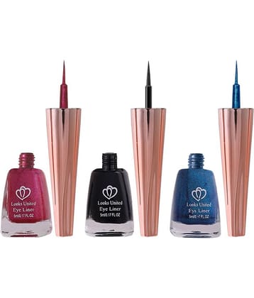 Looks United Metallic Long Lasting Intense Single Stroke Fashion Eyeliner (Metallic Blush Pink, Coal Black, Looks United Metallic Blue Orchid)Pack Of 3