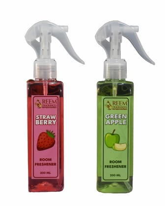 Reem Fragrances Room/Air Fresheners | 400 ml Combo (200 ml each) | Strawberry & Green Apple | Long Lasting & Gas Free