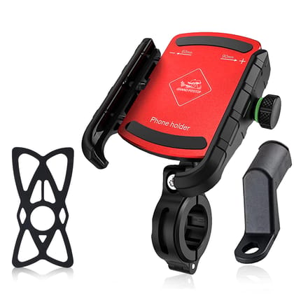 GRAND PITSTOP Bike Mobile Holder | (Red - Jaw Grip, 360 Rotation) | Strong Aluminium Clamp for Motorcycle, Scooter | Secure Phone Mount | Ideal for Navigation & Riding GRAND PITSTOP Bike Mobile Holder | (Red - Jaw Grip, 360 Rotation) | Strong Aluminium C