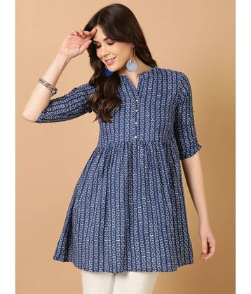 Antaran Cotton Printed Straight Women's Kurti - Blue ( Pack of 1 )