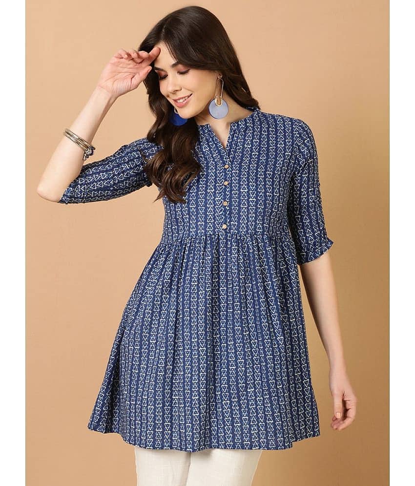 Antaran Cotton Printed Straight Women's Kurti - Blue ( Pack of 1 )