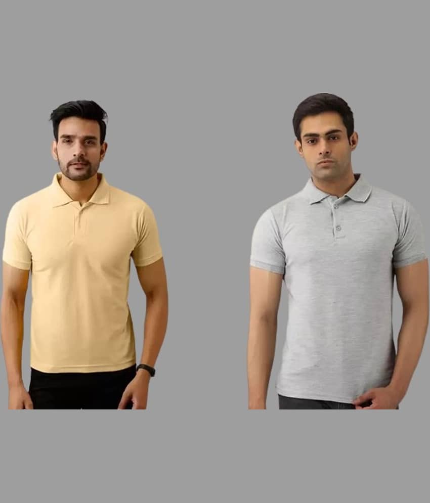 SKYRISE Pack of 2 Cotton Blend Slim Fit Solid Half Sleeves Men's Polo T Shirt ( Grey )