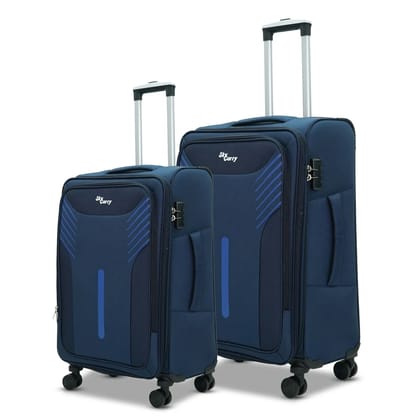 Sky Carry Arrow Soft 2-Piece Luggage Set | Expandable & Anti-Theft | 360 Dual Spinner Wheels | AVIATION GRADE Aluminium Telescopic Handle | Durable Twill Material (Blue)