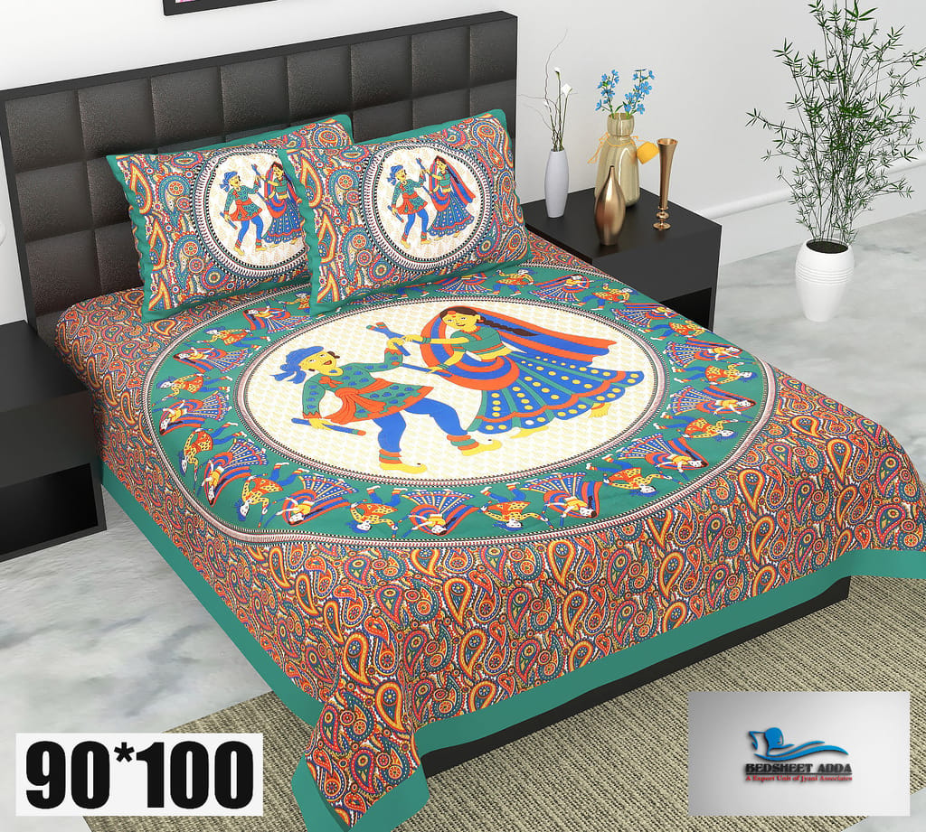 2001-Bedsheet Adda-Pure Cotton Jaipuri Printed Double Bedsheet With 2 Pillow Covers-DADIYA