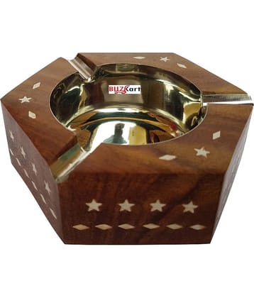 BuzyKart Vintage Style Sheesham Wood Hexagonal Handcrafted Ash Tray