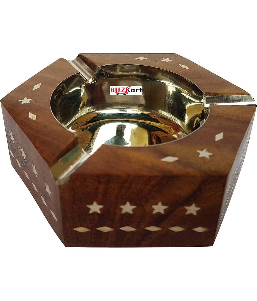 BuzyKart Vintage Style Sheesham Wood Hexagonal Handcrafted Ash Tray