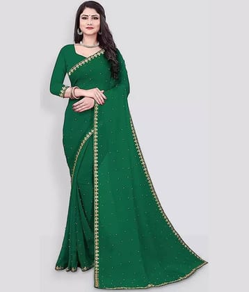 Today Deal Chiffon Self Design Saree With Unstitched Blouse Piece ( Green )