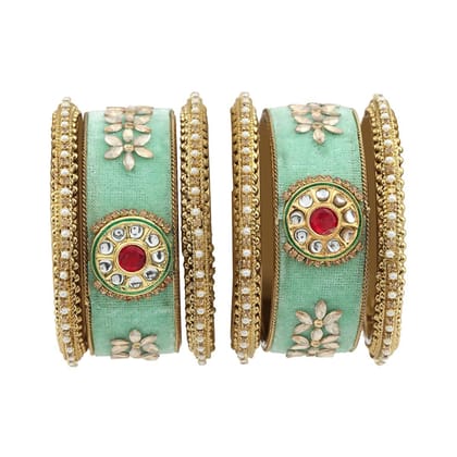 Set Of 6 Gold-Plated Velvet and Kundan-Studded Bangles