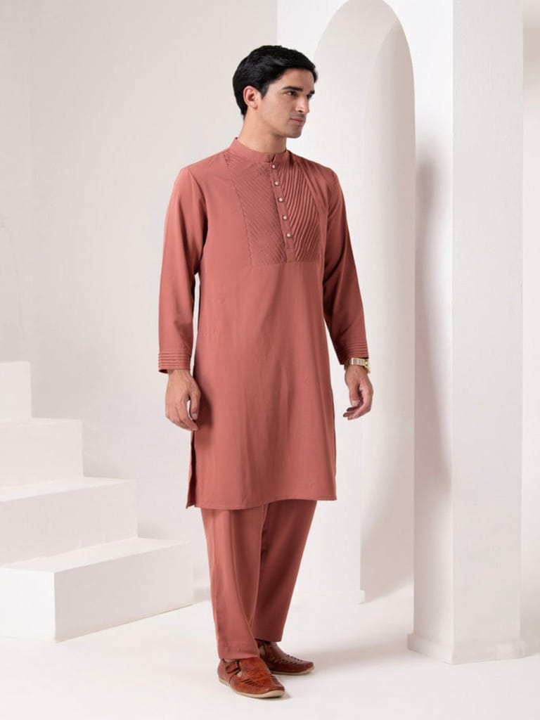 Olive Pleated Kurta Set