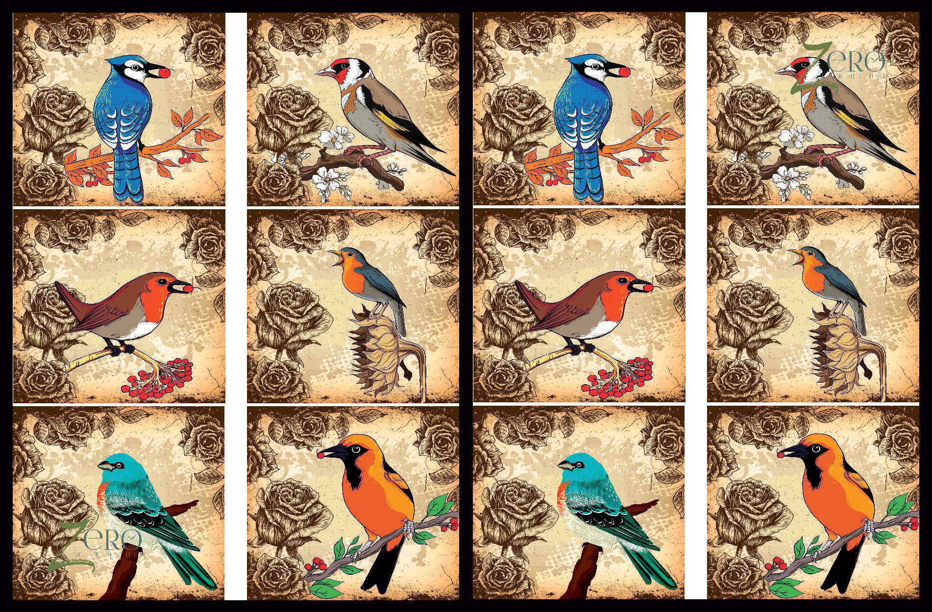 Brand Zero Luxury Speciality Decoupage Paper - Birds Paradise 1 Tiles
