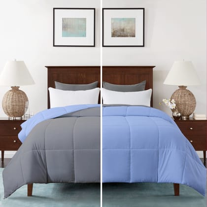 Razzai - 150 GSM Soft AC Comforter Hotel Quality-Down Alternative Reversible Comforter - All Season |AC Comforter/Blanket/Quilt/Rajai Double Bed|Silver/Teal-King / Sky Blue
