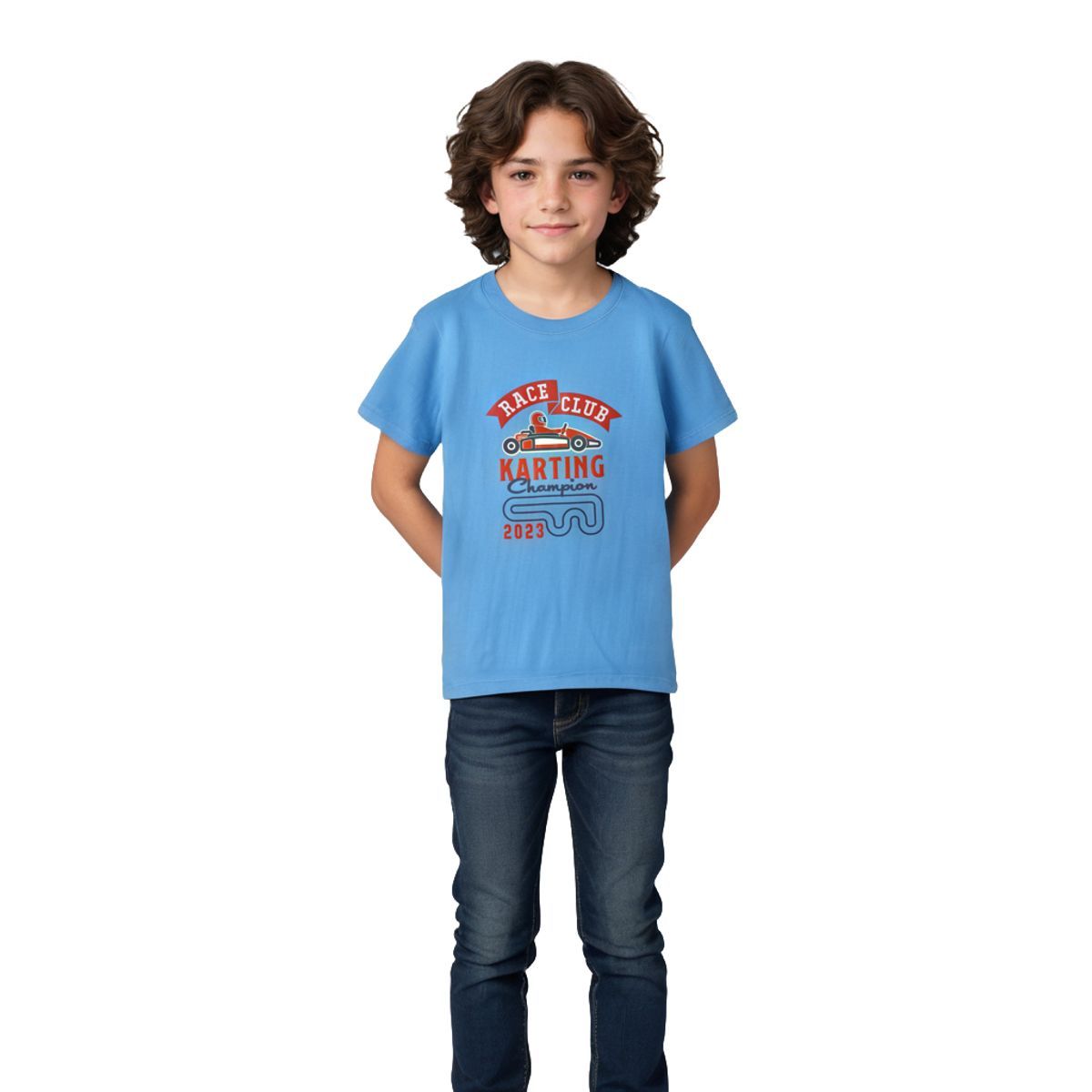 Boys T shirt Cotton All Aboard Blue Race Club Karting