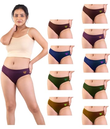 Renox Pack of 10 Cotton Bikini For Women ( Multicolor )
