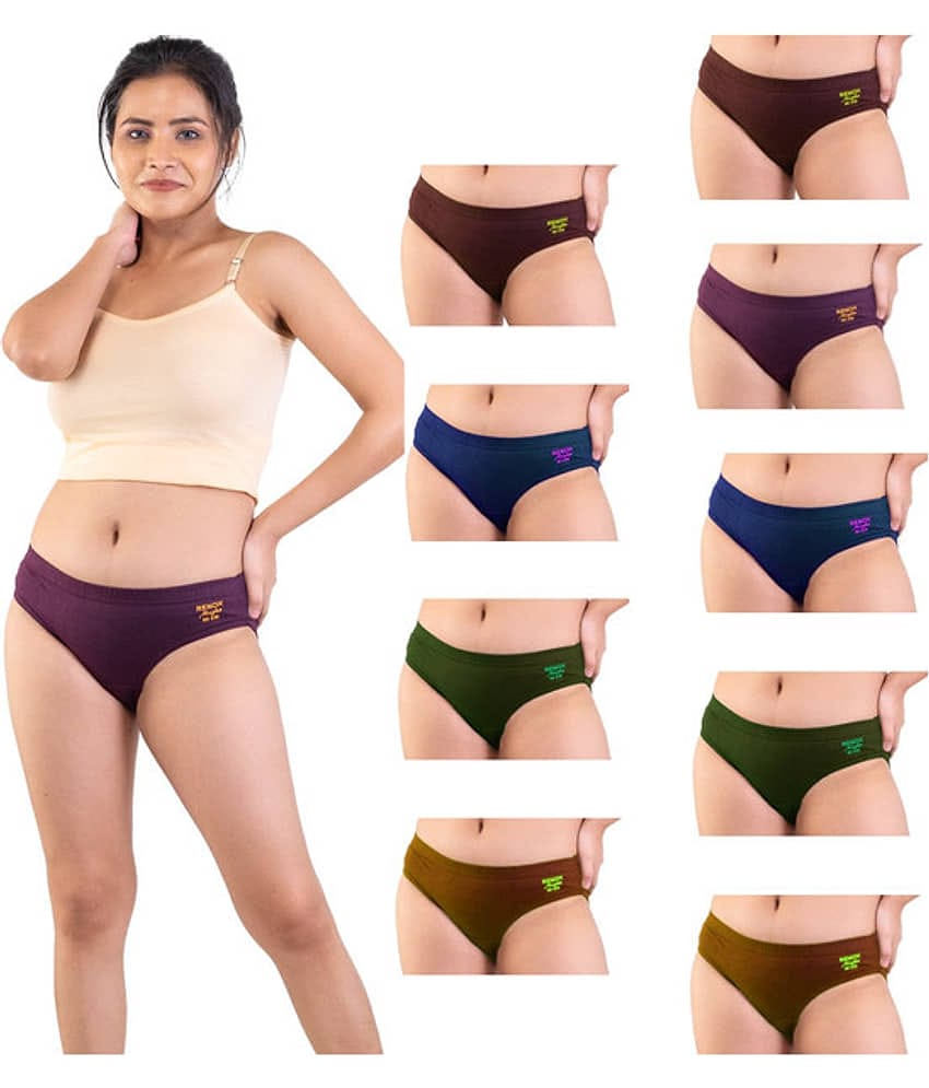 Renox Pack of 10 Cotton Bikini For Women ( Multicolor )