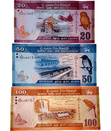 SUPER ANTIQUES GALLERY - SRILANKA 20,50,100 RS NOTE SET 3 Paper currency & Bank notes