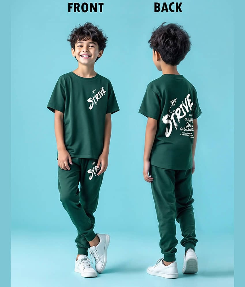 Trampoline Pack of 1 Boys Cotton Blend T-Shirt & Pants Set ( Green )