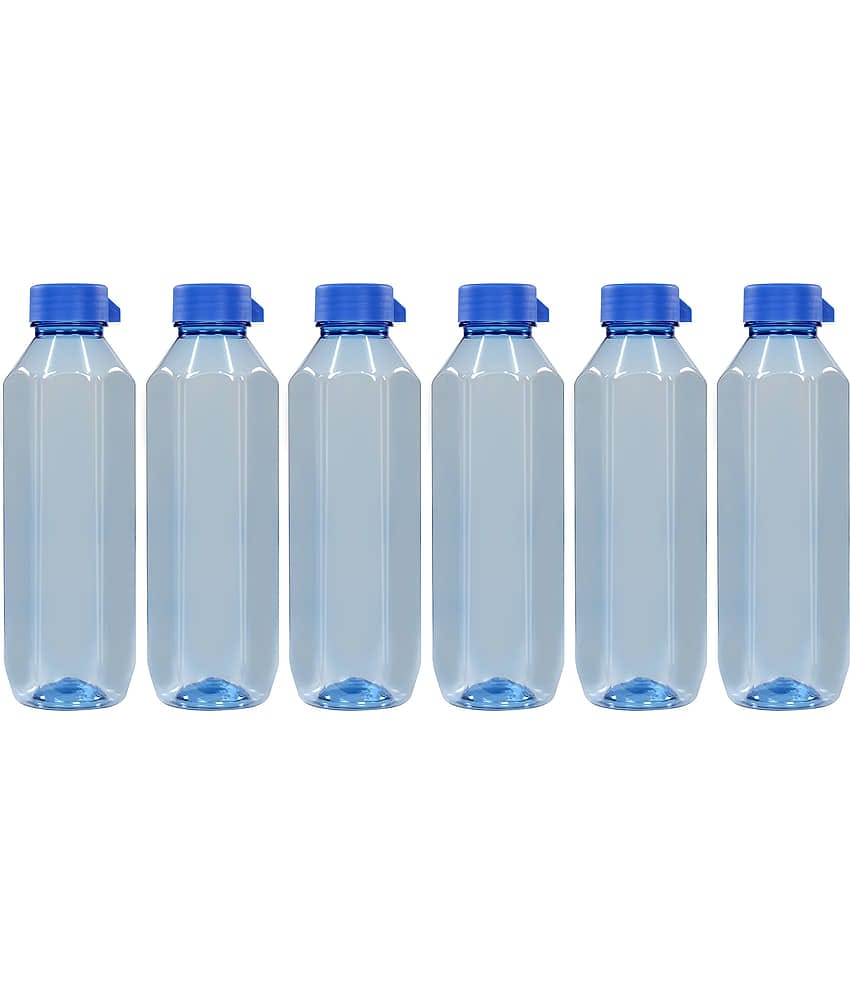 PearlPet Topaz-1000ML-GREEN-6PCS Green Plastic Water Bottle 1000 mL ( Set of 6 )
