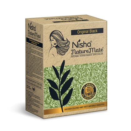 Nisha Nature Mate Henna Based Hair Colour Original Black 60gm Pack of 1, No Ammonia, No Resorcinol, 100% Grey Coverage