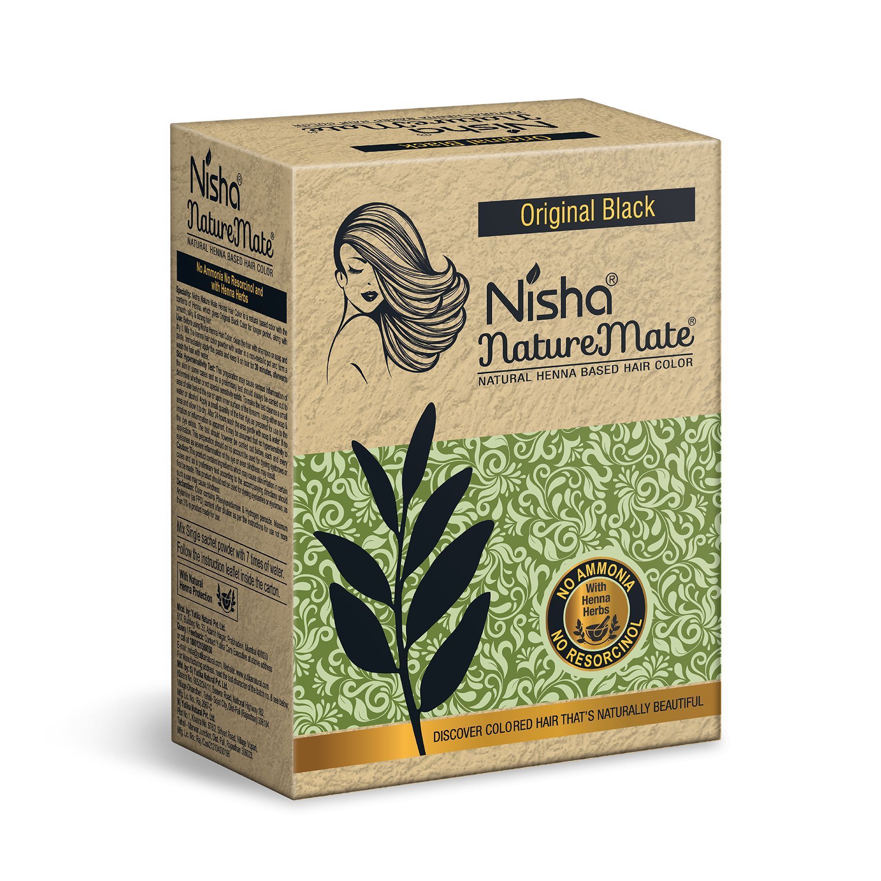Nisha Nature Mate Henna Based Hair Colour Original Black 60gm Pack of 1, No Ammonia, No Resorcinol, 100% Grey Coverage