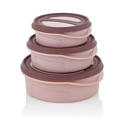 Fresh Rub Airtight Plastic Food Storage Containers | BPA-Free 100% Leak-Proof Kitchen Containers Set | Microwave Safe | Pack of 3 (Peach)