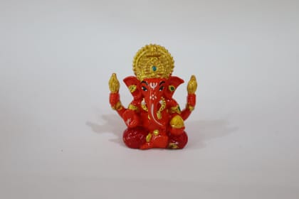 Lord Ganesha Decorative Statue, Red and Gold, Hindu Deity Figurine, Small Size