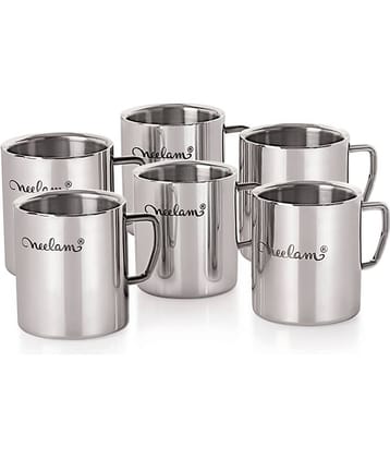 Neelam Sober Small Set of 6 Brand Logo Steel Coffee Mug 200 mL ( Pack of 6 )