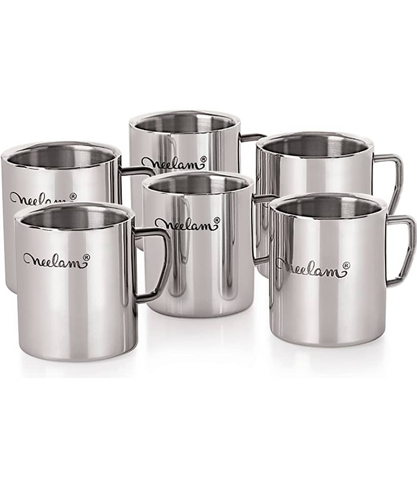 Neelam Sober Small Set of 6 Brand Logo Steel Coffee Mug 200 mL ( Pack of 6 )