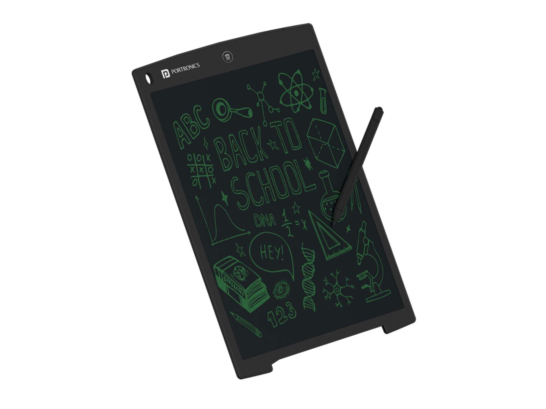 Portronics Ruffpad 12M, 12-Inch Re-Writable Multicolor LCD Writing Pad with One-Tap Erase, Smart Lock, Long Battery Life & Ruffpad App Support, Save & Share Your Childs Creations - Black