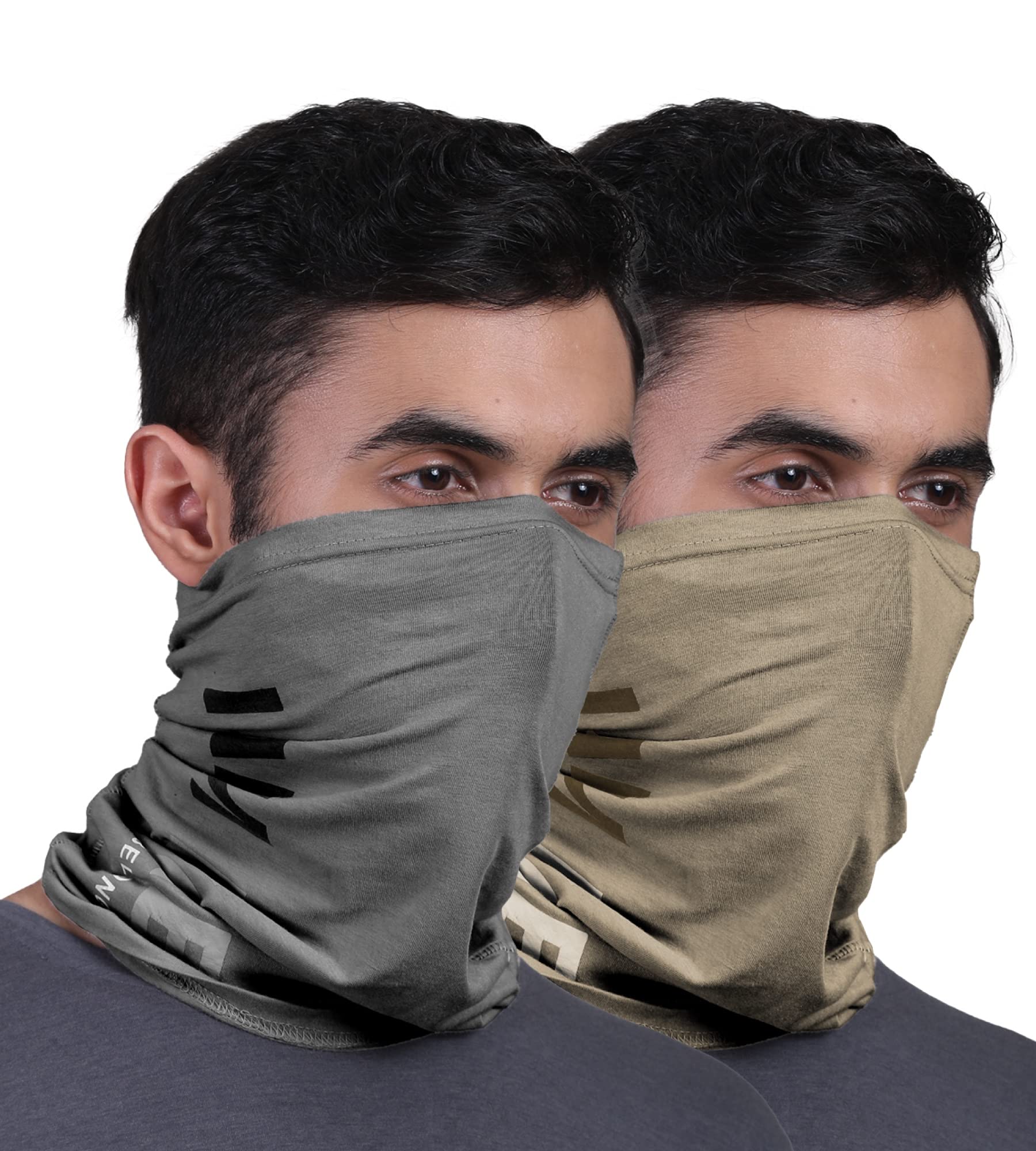 FREECULTR Unisex Bamboo Bandana, Anti Microbial Super Soft & Comfort Fit, Breathable Multipurpose Headband, Face Mask for Dust Protection and Sun - Printed Pack of 2-Beach Sand,Charcoal