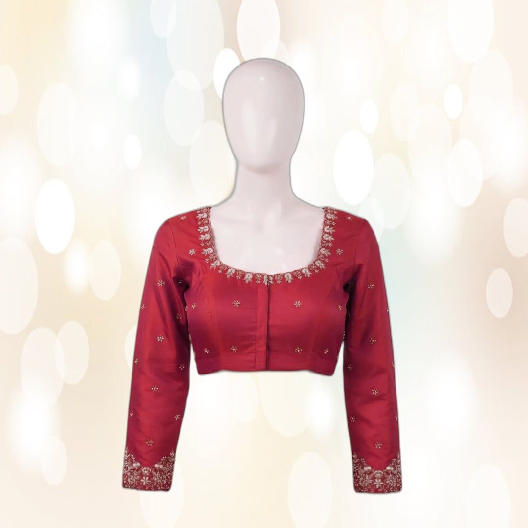 Red Maggam Work Designer Blouse (36 Alterable) | Intricate Hand Embroidery | Ethnic Party Wear