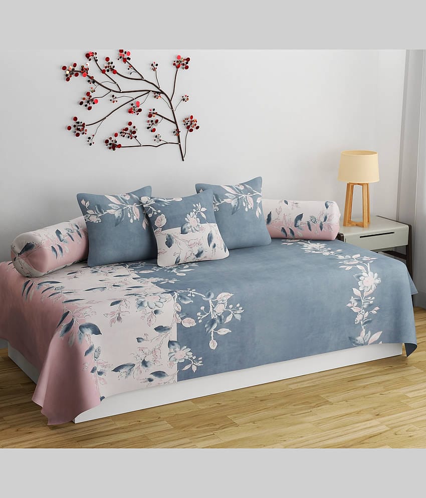 Apala Microfibre Abstract Diwan Set 6 Pcs - Gray