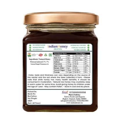 IndianHoneyTulsi lemon ginger Honey | Pure & Natural Infused Honey | Raw Honey with Real Cinnamon | Natural Sweetener | 230g Glass Jar