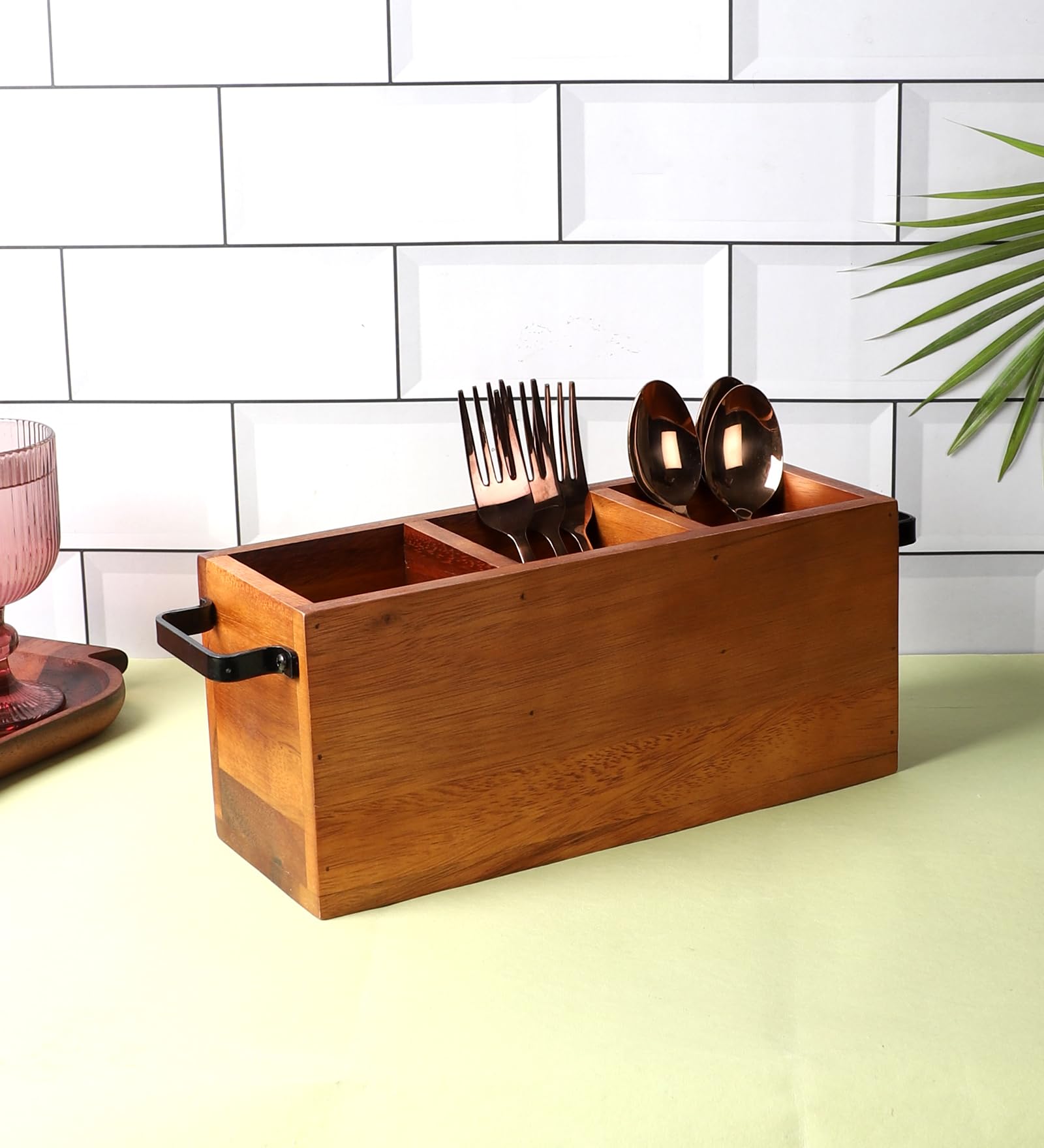 NATURALLYOURS WOODENWARES - UTENSIL HOLDER ( L-30 X W-13 X H-11 CMS )