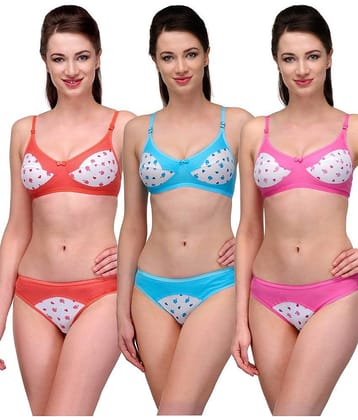 Softskin Pack of 3 Cotton Women's Bra & Panty Set ( Multi Color )