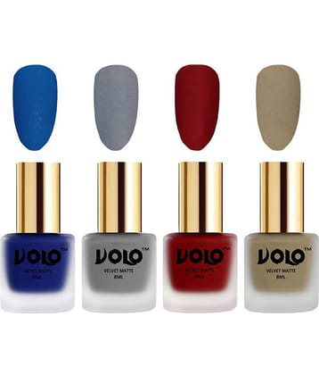 VOLO Velvet Dull Matte Posh Shades Nail Polish Blue,Grey,Red, Nude Matte Pack of 4 32 mL