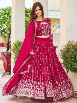 Silk Permium Readymade Pink Paroo Lehenga-S