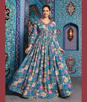 Madhuram Textiles Women's Rayon Stitched Flared Ethnic Gown