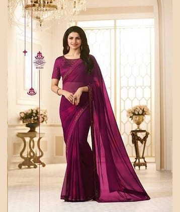Gazal Fashions Georgette Printed Saree With Unstitched Blouse Piece ( Wine )