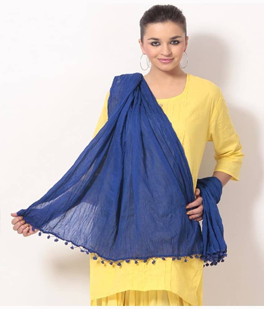 Rangsthali Blue Plain Cotton  Dupatta
